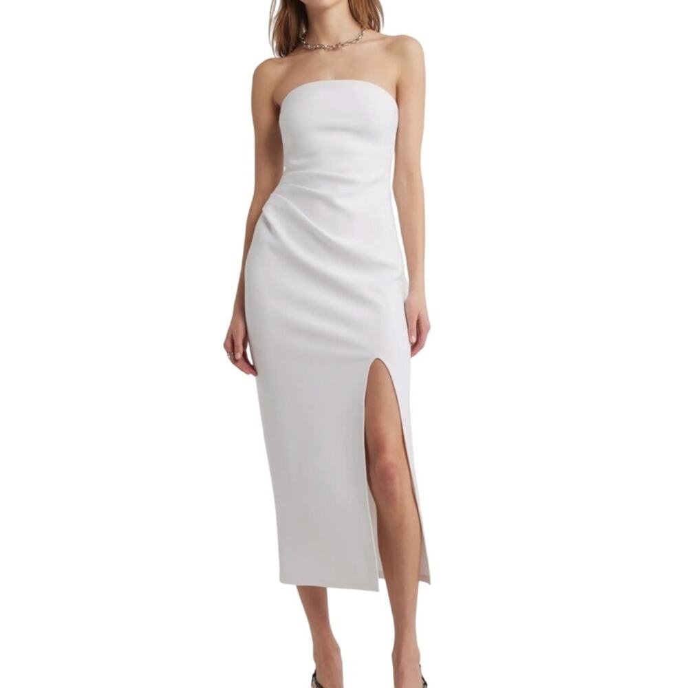 Open Edit Women's Ruched Strapless Maxi Dress White Size Large Bridal Style